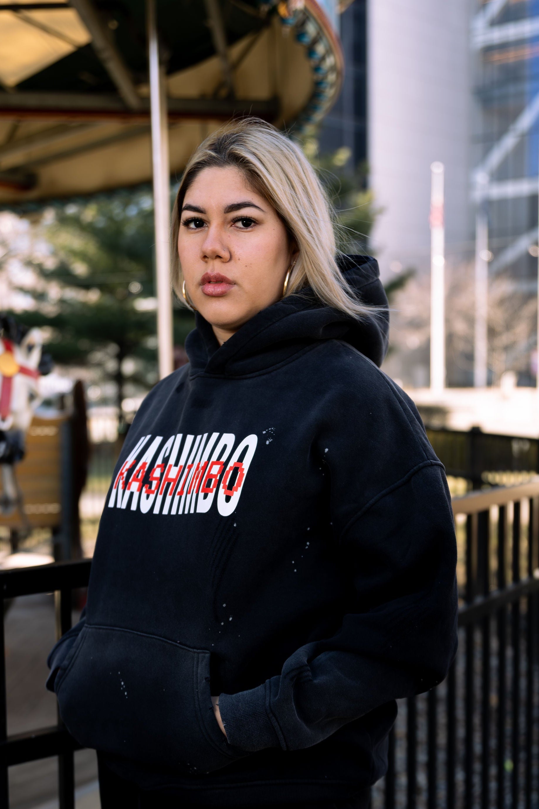 KSHMBO Washed Frayed Fleece Hoodie